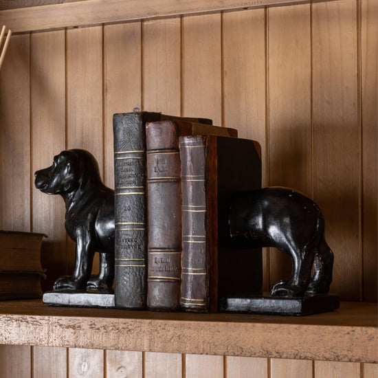 Product photograph of Yolky Bookend Dog Poly Sculpture In Black from Furniture in Fashion