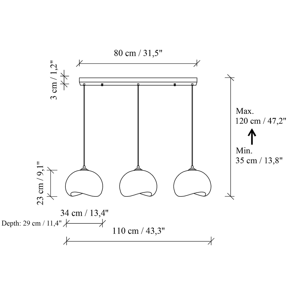 Yontu 3 Light Metal Ceiling Pendant Light in White
