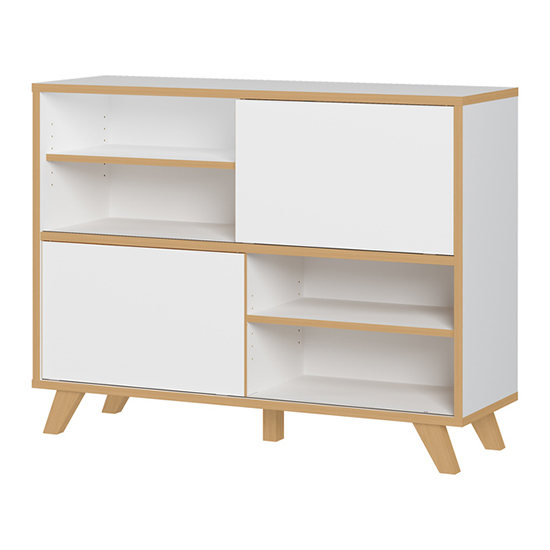 Yorba Wooden Office Shelving Unit With 2 Doors In White And Oak