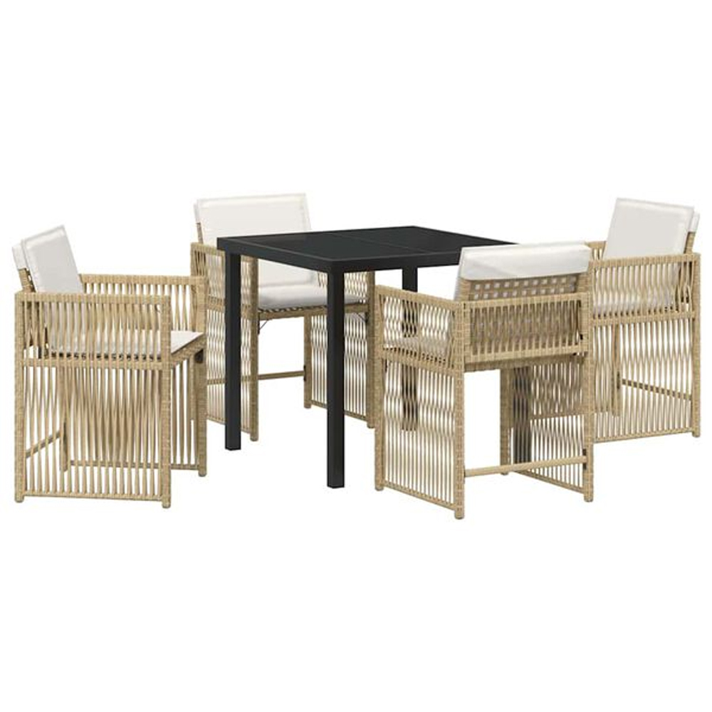 Yorex Garden Poly Rattan 80cm Dining Table with 4 Chairs in Beige