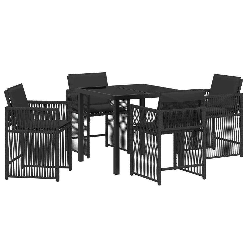 Yorex Garden Poly Rattan 80cm Dining Table with 4 Chairs in Black
