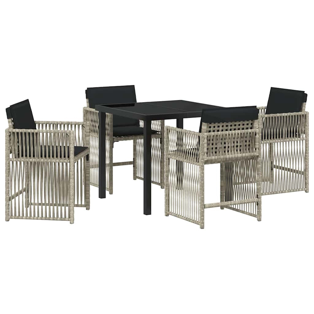 Yorex Garden Poly Rattan 80cm Dining Table with 4 Chairs in Light Grey