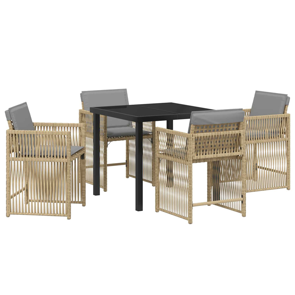 Yorex Garden Poly Rattan 80cm Dining Table with 4 Chairs in Mix Beige