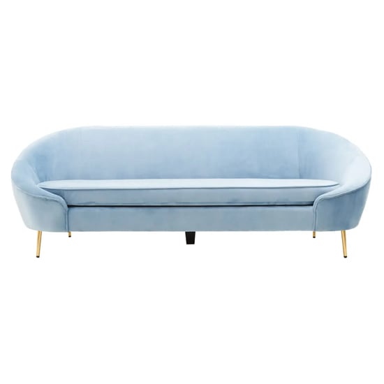 York Velvet 3 Seater Sofa In Aqua Blue With Gold Metal Legs