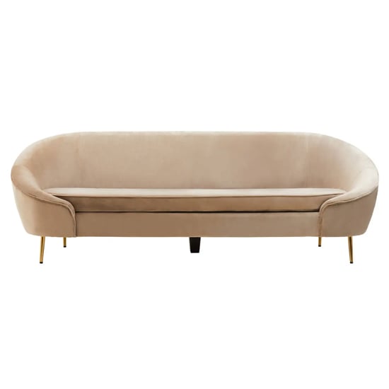 Product photograph of York Velvet 3 Seater Sofa In Mink With Gold Metal Legs from Furniture in Fashion