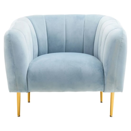 York Velvet Armchair In Blue With Gold Metal Legs
