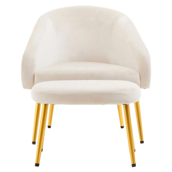 York Velvet Armchair Chair And Footstool In Dark Beige