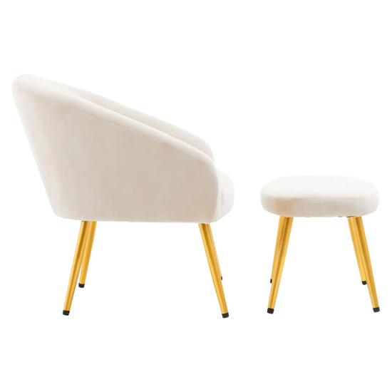 York Velvet Armchair Chair And Footstool In Dark Beige