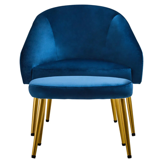 York Velvet Armchair Chair And Footstool In Midnight Blue