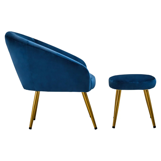 York Velvet Armchair Chair And Footstool In Midnight Blue