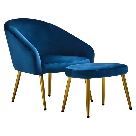 Product photograph of York Velvet Armchair Chair And Footstool In Midnight Blue from Furniture in Fashion