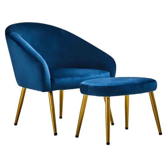 Read more about York velvet armchair chair and footstool in midnight blue