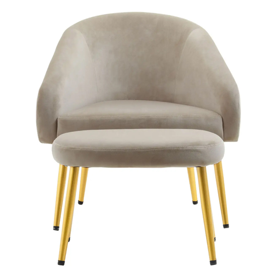 York Velvet Armchair Chair And Footstool In Mink