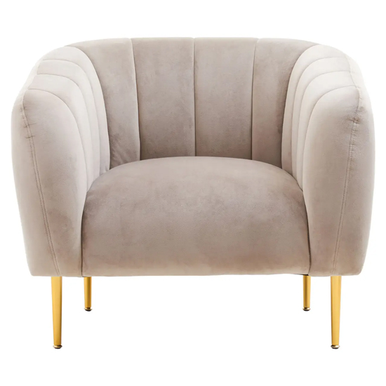 York Velvet Armchair In Mink With Gold Metal Legs Furniture in Fashion