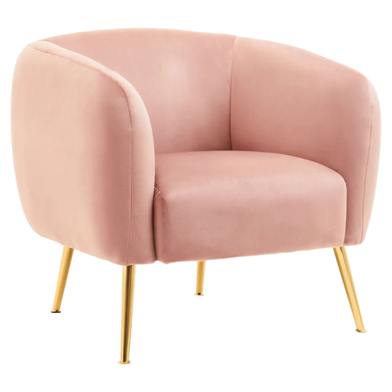 York Velvet Armchair In Pink With Gold Metal Legs