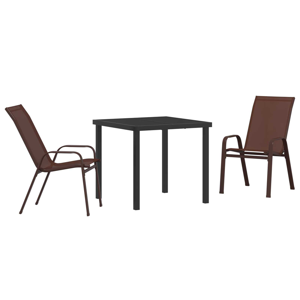Yovira Garden Metal Dining Table with 2 Chairs in Brown and Black