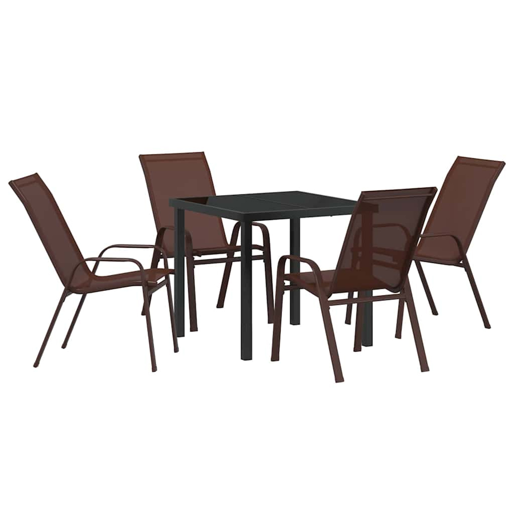 Yovira Garden Metal Dining Table with 4 Chairs in Brown and Black