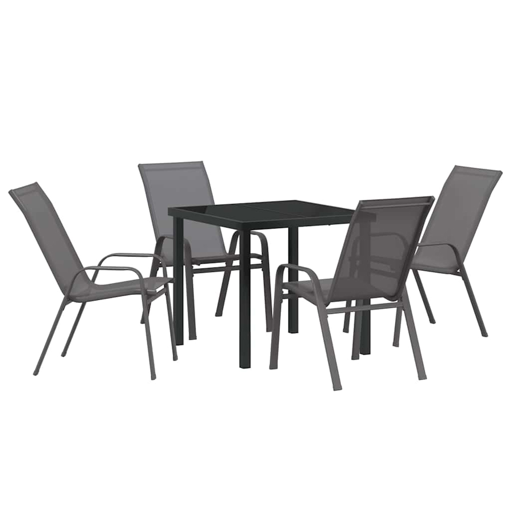 Yovira Garden Metal Dining Table with 4 Chairs in Grey and Black