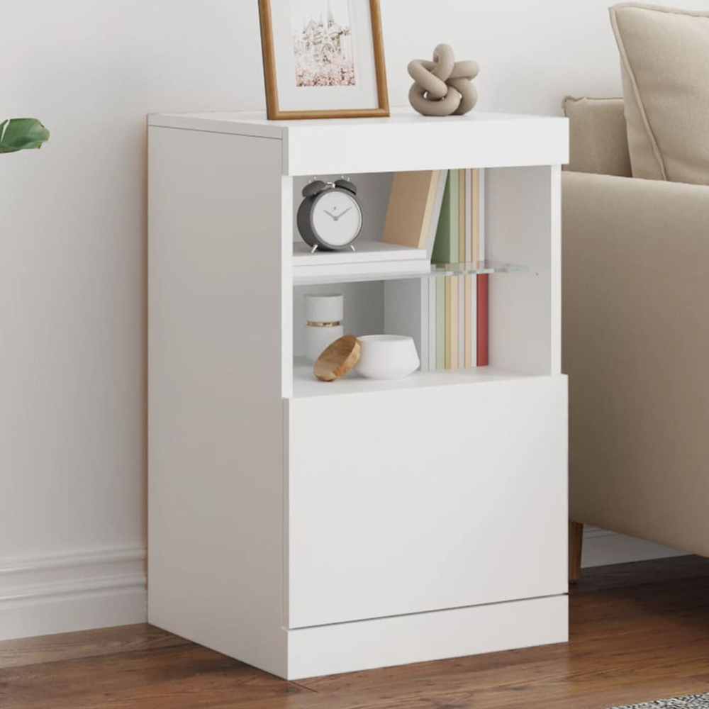 Ypsilanti Wooden Bedside Cabinet With 1 Door And LED - White