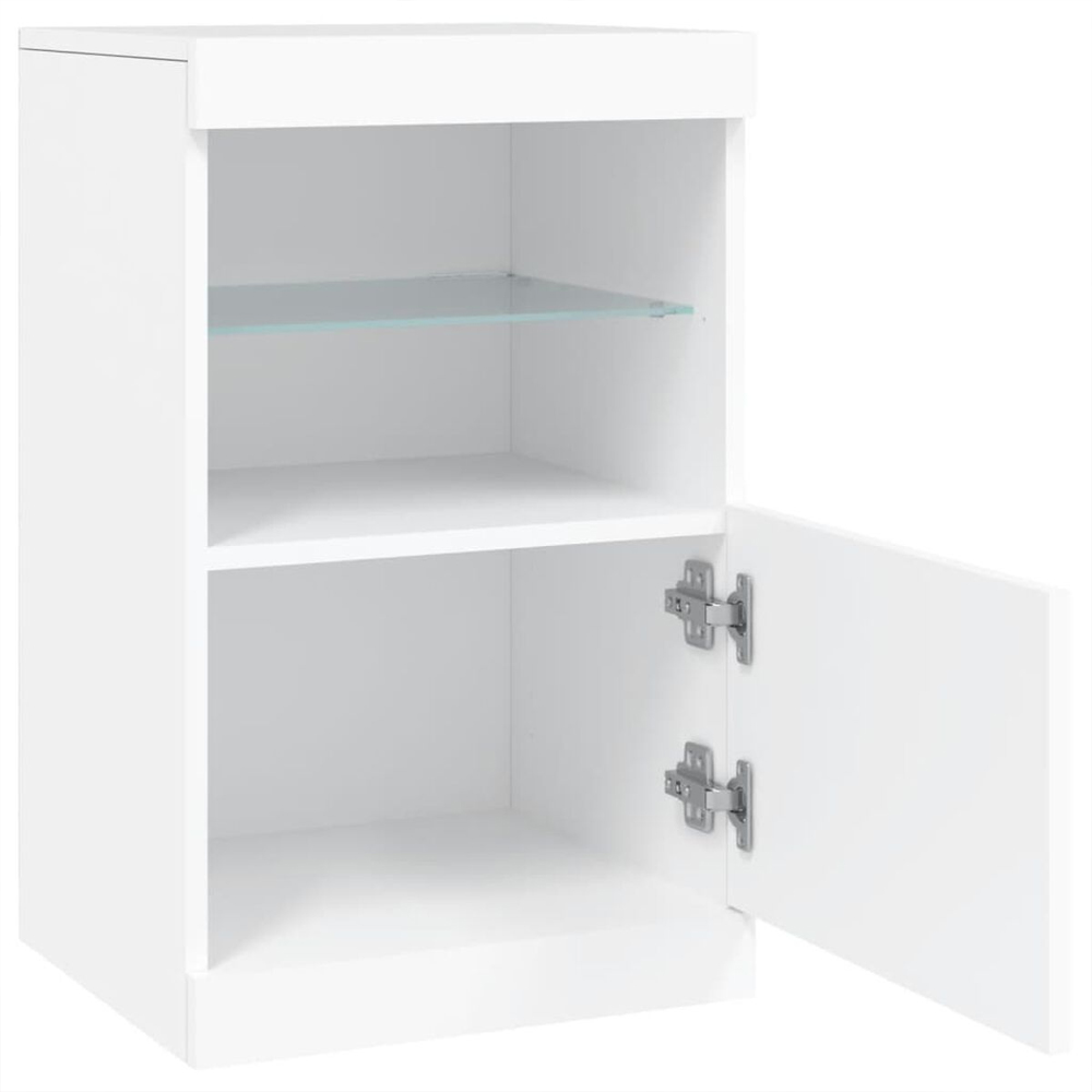 Ypsilanti Wooden Bedside Cabinet With 1 Door And LED - White