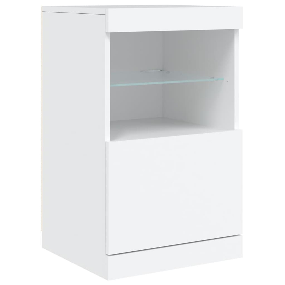 Ypsilanti Wooden Bedside Cabinet With 1 Door And LED - White