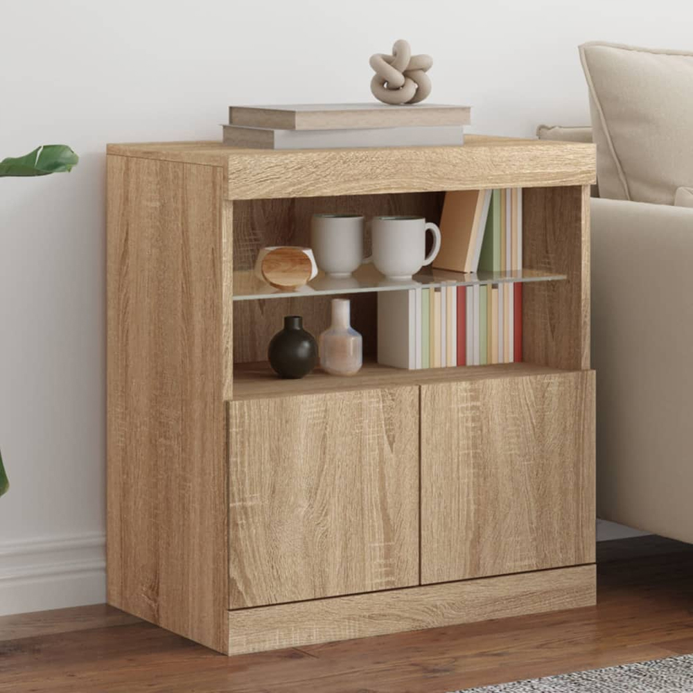 Ypsilanti Wooden Bedside Cabinet With 2 Doors And LED - Sonoma Oak