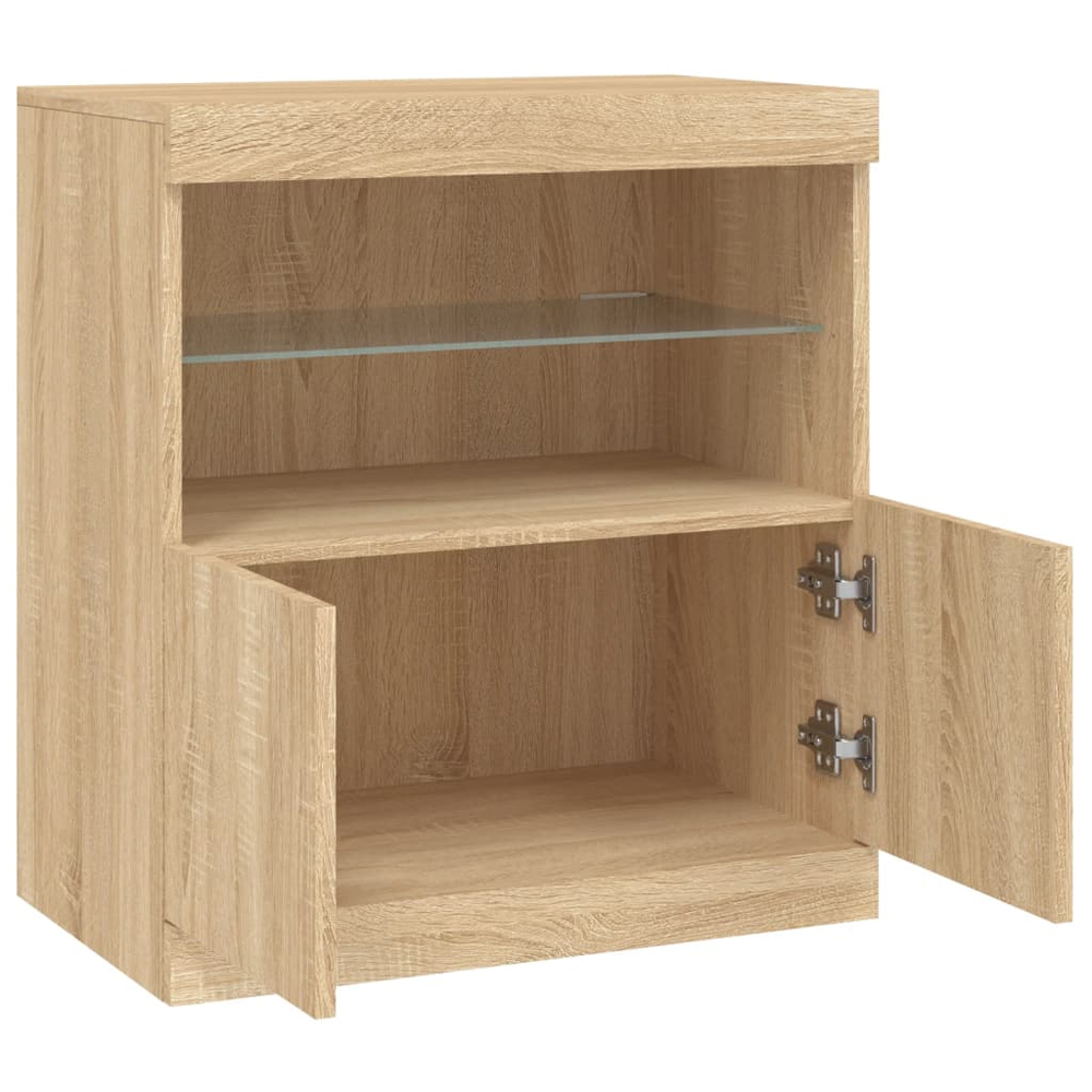 Ypsilanti Wooden Bedside Cabinet With 2 Doors And LED - Sonoma Oak