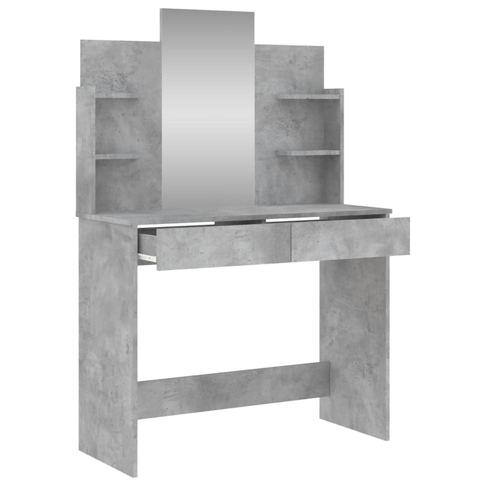 Ypsilanti Wooden Dressing Table With Mirror - Concrete Grey