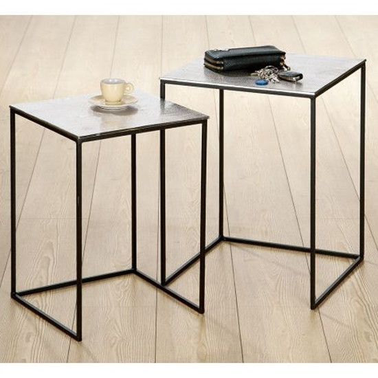 Product photograph of Yreka Square Set Of 2 Nesting Tables In Silver With Metal Frame from Furniture in Fashion