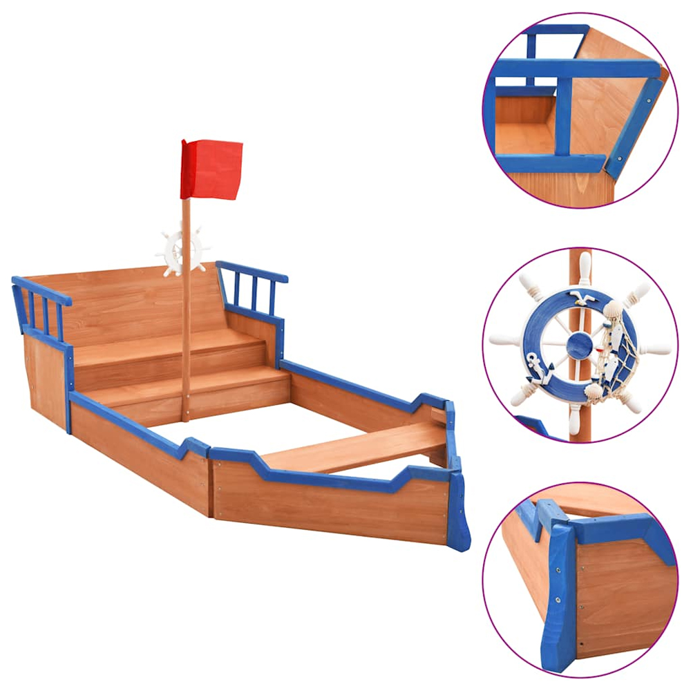 Yucaipa Wooden Pirate Ship Sandbox In Natural And Blue