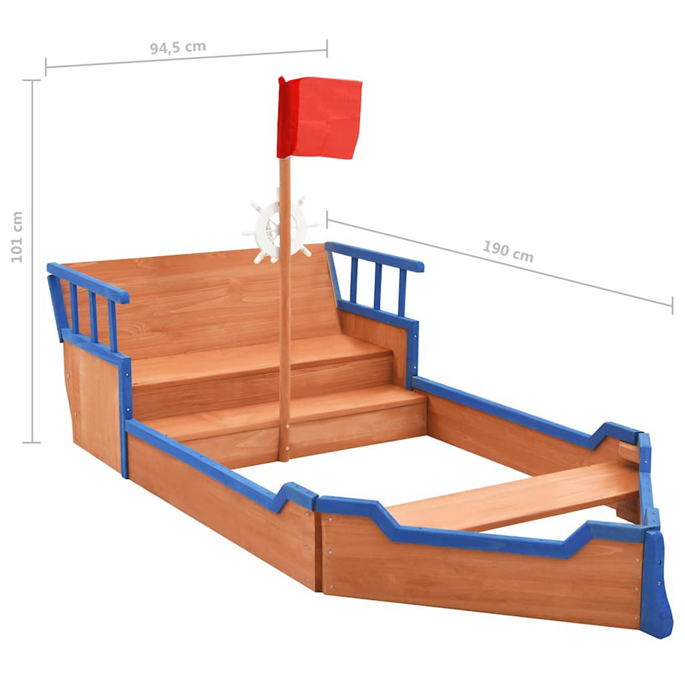 Yucaipa Wooden Pirate Ship Sandbox In Natural And Blue