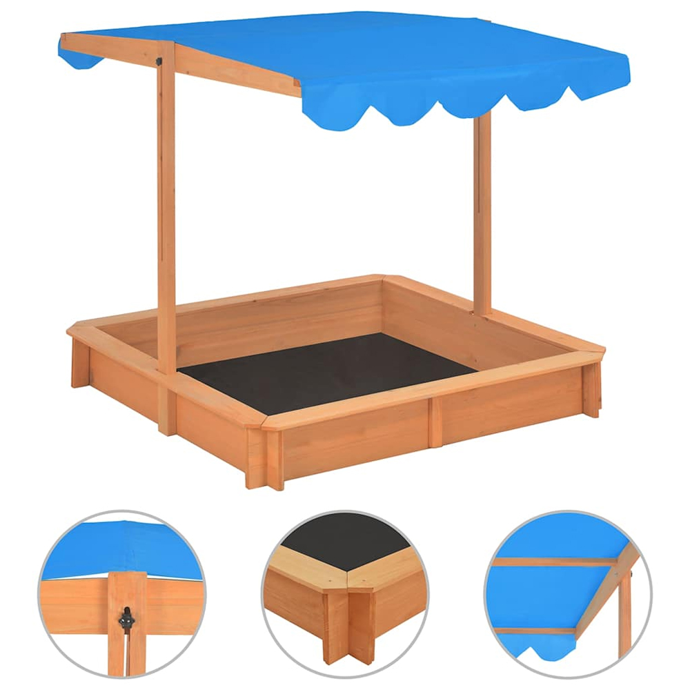 Yucaipa Wooden Sandbox With Adjustable Roof In Natural And Blue