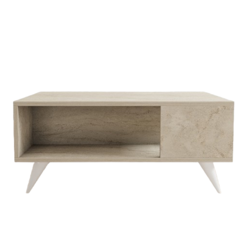 Yuka Wooden Coffee Table in Travertine Marble Effect