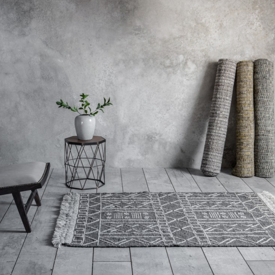 Yukeela Cotton And Wool Fabric Rug In Dark Grey