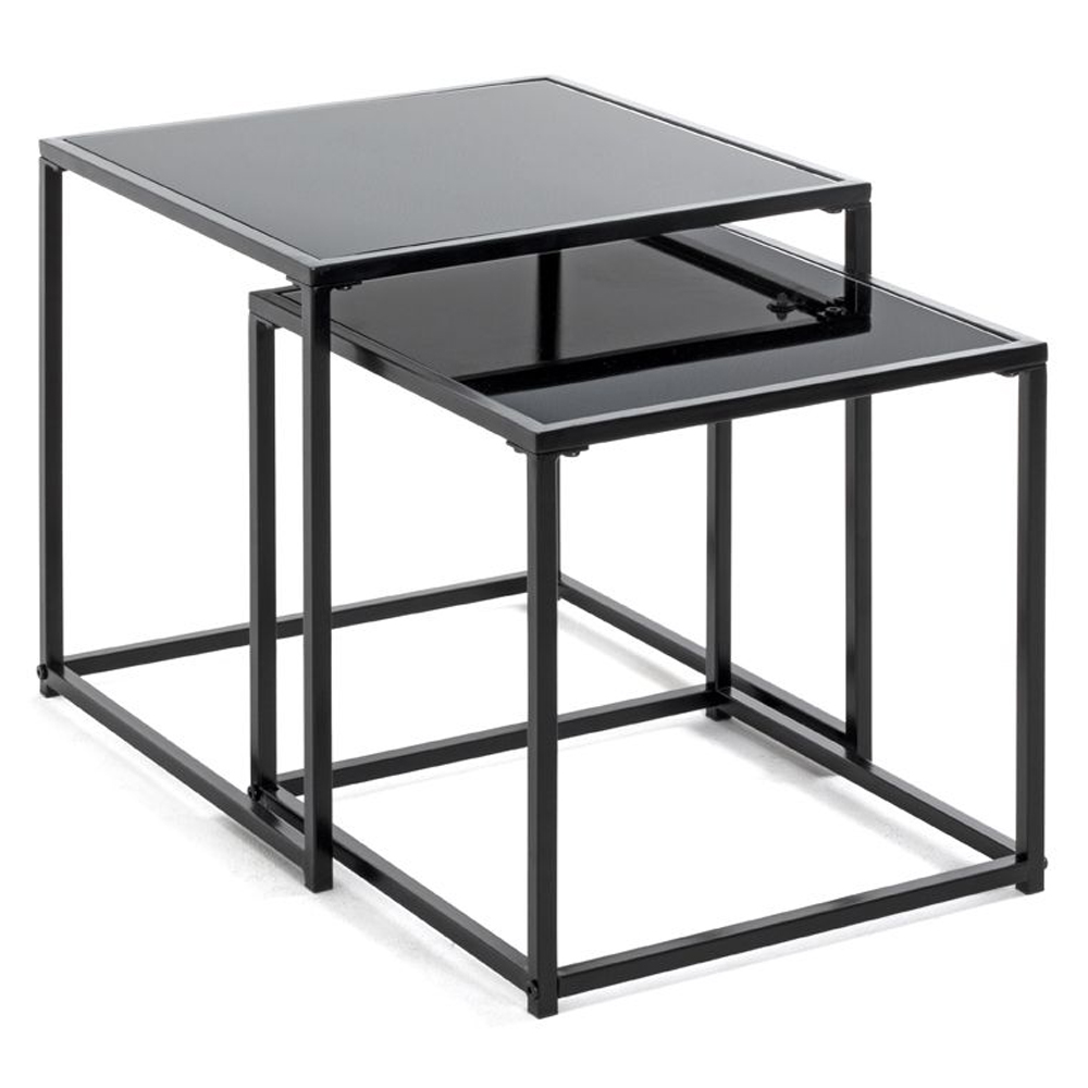 Yukon Black Glass Nest Of 2 Table With Steel Frame