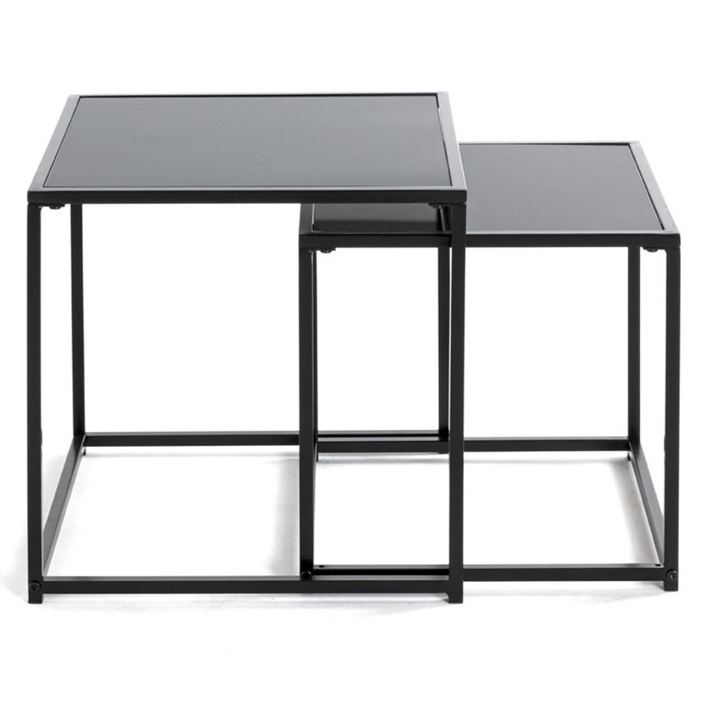 Yukon Black Glass Nest Of 2 Table With Steel Frame