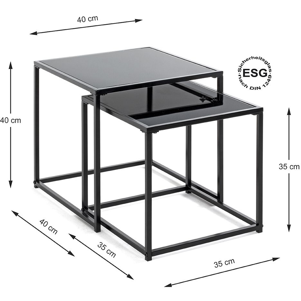 Yukon Black Glass Nest Of 2 Table With Steel Frame