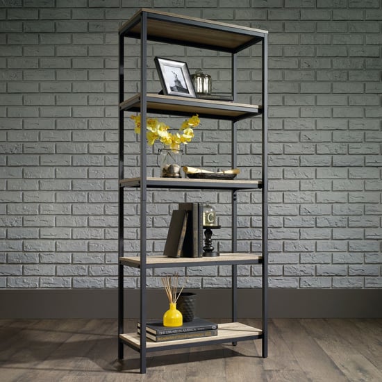 Yuma Industrial Wooden Bookcase With 4 Shelves In Charter Oak_1
