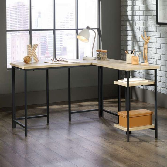 Read more about Yuma industrial wooden l-shaped computer desk in charter oak