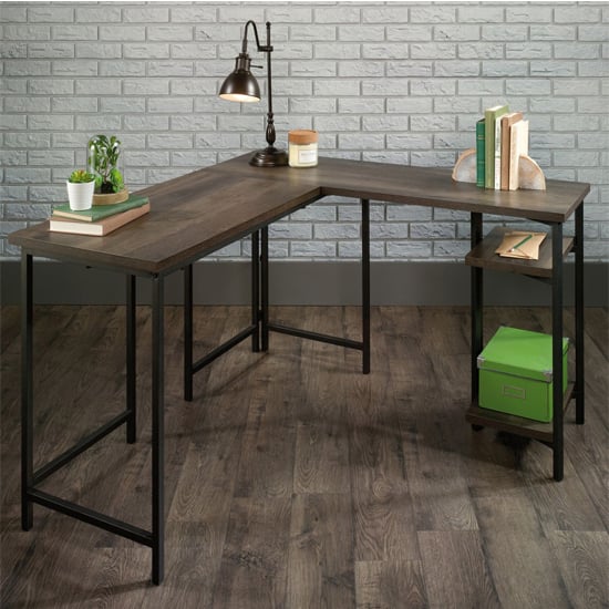 Product photograph of Yuma Industrial Wooden L-shaped Computer Desk In Smoked Oak from Furniture in Fashion