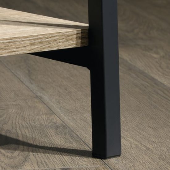 Yuma Industrial Wooden TV Stand With 2 Shelves In Charter Oak Furniture in Fashion