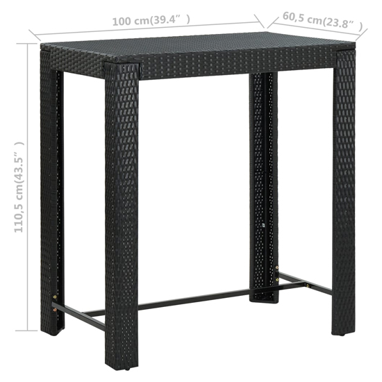 Yuna 100cm Poly Rattan Garden Bar Table In Black