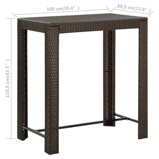 Yuna 100cm Poly Rattan Garden Bar Table In Brown