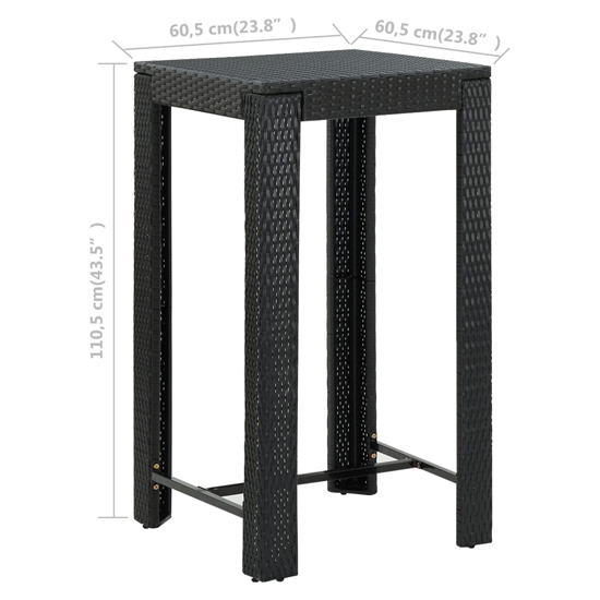 Yuna 60.5cm Poly Rattan Garden Bar Table In Black