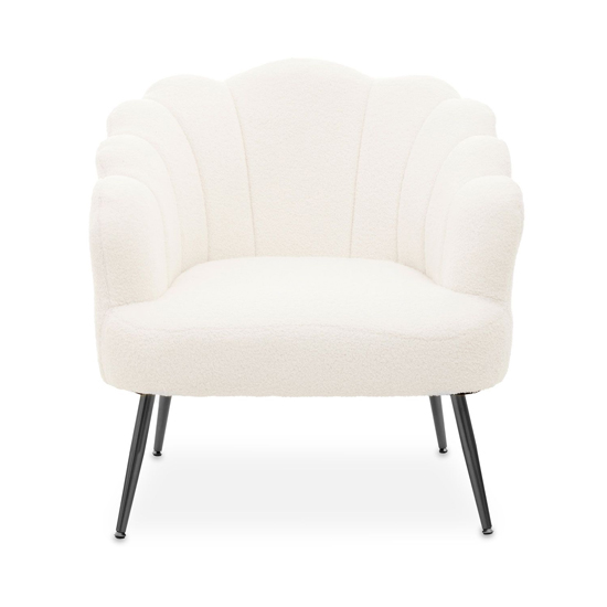 Photo of Yurga seashell fabric armchair in plush white with black legs