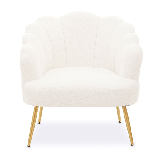 Read more about Yurga seashell fabric armchair in plush white with gold legs