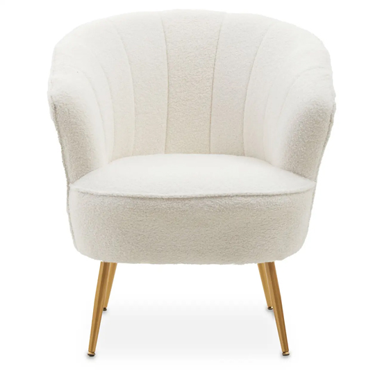 Product photograph of Yurga Velvet Channel Armchair In Plush White With Gold Legs from Furniture in Fashion