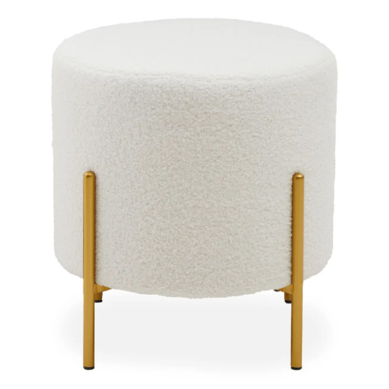 Yurga Velvet Stool In Plush White With Gold Metal Legs