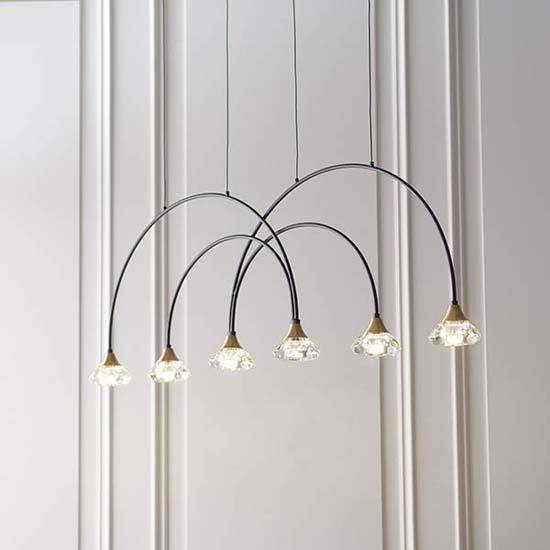 Zadar Clear Shades 6 Lights Ceiling Pendant Light In Matt Black thumbnail
