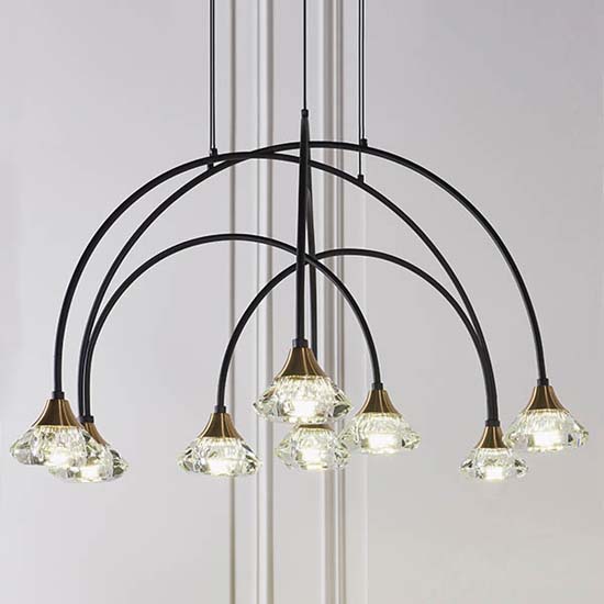Zadar Clear Shades 9 Lights Ceiling Pendant Light In Matt Black thumbnail